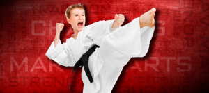 kid karate kicking